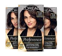 L'Oréal Paris Préférence 3.12 Lot de 3 colorations permanentes pour cheveux avec coloration et baume nourrissant pour cheveux Marron foncé intense
