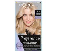 L'Oréal Paris Préférence Coloration Permanente Blond Clair Cendré 8.1 | Soin violet déjaunisseur, Formule gel-crème huile brillance, Couvre 100% cheveux blancs, Tenue 6 semaines