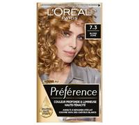 L'Oréal Paris Préférence Coloration Permanente Blond Doré 7.3 Floride | Huile brillance fleurs précieuses, Formule gel-crème, Couvre 100% cheveux blancs, Tenue 8 semaines