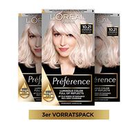 L'Oréal Paris Préférence Lot de 3 colorations permanentes pour cheveux avec coloration et baume de soin pour cheveux Blond nacré platine 10,21