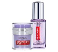 L'Oréal Paris Revitalift Filler Crème Gel Visage Repulpant Anti-Rides Hydratant avec Acide Hyaluronique 50 ml + Sérum Contour Yeux Rafraîchissant et Lissage avec Caféine Énergisante contre Cernes 20