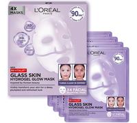 L'Oréal Paris Masque Glass Skin Hydrogel Revitalift – Acide hyaluronique – Pack 4 boîtes 100 g