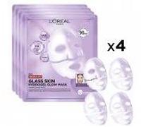 L'Oréal Paris Glass Skin Hydrogel Lot de 4 masques hydratants et lissants pour peau repulpée et hydratante à l'acide hyaluronique Revitalift Filler 100 g