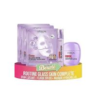 L'Oréal Paris Revitalift Filler Routine Glass Skin Complète, Soin Éclat Lissant 50ml + Aqua-Fluide SPF30 40ml + Masque Hydrogel Éclat x3, Acide Hyaluronique + Vitamine C + Protection Solaire