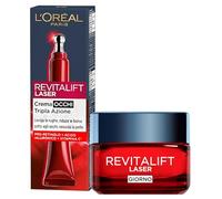 L'Oréal Paris Revitalift Laser Crème de Jour Anti-Âge Triple Action Raffermissante et Illuminatrice au Pro-Rétinol et Vitamine C + Contour des Yeux Drainant Concentré - 2 Soins à l'Acide Hyaluronique