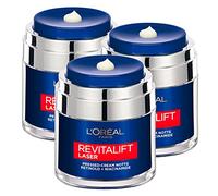 L'Oréal Paris Revitalift Laser Crème de Nuit Anti-rides Améliore le Teint Peau Lumineuse Formule avec Rétinol et Niacinamide Dispositif à Pression - 3 Pots de 50 ml
