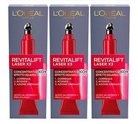 L'Oréal Paris Revitalift Laser X3 Contour des Yeux Crème Anti-Rides Traitement Concentré Action Drainante Rédensifiante Formule avec Acide Hyaluronique et Pro-Xylane Effet Anti Âge - 3 Flacons de 15