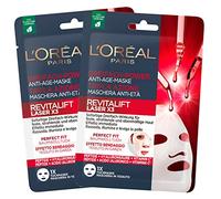 L'Oréal Paris Revitalift Laser X3 Masque facial anti-âge en tissu triple action raffermit illumine et lisse la peau effet bandage avec acide hyaluronique et peptide - 2 boîtes de 1 application