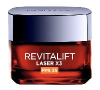 L'Oréal Paris - Soin Visage Anti-Âge FPS 25 - Crème de Jour Triple Action avec Protection UV - À l'Acide Hyaluronique, Pro-Rétinol & Vitamine C - Tous Types de Peaux - Revitalift Laser X3 - 50 ml