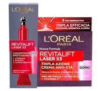 L'Oréal Paris Revitalift X3 Crème de jour au laser anti-âge triple action raffermissante et éclairante avec Pro-Rétinol et Vitamine C + Contour des Yeux Concentré Drainant - 2 traitements à l'acide