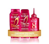 L'Oréal Paris - Routine de Soins Capillaires pour Cheveux Colorés ou Méchés - Protège la Couleur - Enrichi en Vitamine Cg et Filtres UV - Shampooing, Démêlant & Soin Magique - Elseve Color-Vive