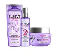 L'Oréal Paris - Routine de Soins Capillaires pour Cheveux Déshydratés - Hydratation 72H - À l'Acide Hyaluronique - 3 Produits - Shampooing, Sérum & Masque - Elseve Hyaluron Repulp