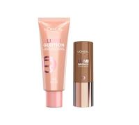 L'Oréal Paris Routine Éclat Soleil Complète, Fluide Enlumineur Lumi Glotion Clair 40ml + Lumi Bronze Stick Soleil Toasted Sunlight, Hydratation 24h + Teint Halé Modulable