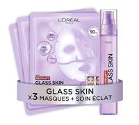 L'Oréal Paris - Routine Glass Skin - Masque Visage Hydrogel Éclat Lot de 3 & Soin Éclat Lissant Visage 50ml - Inspiré de la Beauté Coréenne - Revitalift Filler
