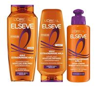 L'Oréal Paris - Routine Nutrition Cheveux Bouclés et Très Secs - Boucles Nourries - Enrichie en Huile d'Amla - 3 Produits - Shampooing, Démêlant, Soin-Crème Définissant - Elsève Huile Extraordinaire
