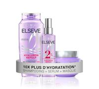 L'Oréal Paris - Routine Soin Hydratation Intense - Cheveux Déshydratés - Hydratation 72H - À l'Acide Hyaluronique - 3 Produits - Shampooing, Sérum & Masque - Elseve Hyaluron Repulp