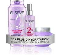 L'oréal Paris - Routine Soin Hydratation Intense - Cheveux Déshydratés - Hydratation 72h - À L'acide Hyaluronique - 3 Produits - Shampooing, Sérum & Masque - Elseve Hyaluron Repulp