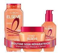 L'Oréal Paris - Routine Soin Réparatrice - Pour Cheveux Longs Abimés - Enrichi en Kératine Végétale - Shampooing, Masque et Sérum- Elseve Dream Long