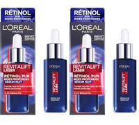 L'Oréal Paris - Sérum de Nuit Rétinol Anti-Rides - Soin Visage Anti-Âge Spécial Rides Profondes - Peau Raffermie & Souple - Tous Types de Peaux - Revitalift Laser - 30 ml (Lot de 2)