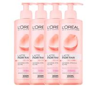 L'Oréal Paris Skin Expert Lait Nettoyant Visage Fleurs Rares pour Peaux Sèches et Sensibles Nettoyant Démaquillant Nourrissant à la Rose et au Jasmin Apaisante Légère et Délicate - 4 Flacons de 400ml