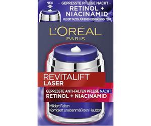 L'Oréal Paris Soin de nuit pressé anti-rides pour un teint uniforme et réduit les rides en 14 nuits avec rétinol et niaciamide, RevitaLift Laser X3, soin de nuit pressé anti-rides 50 ml