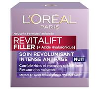 L'Oréal Paris - Soin Nuit Revolumisant Anti-Rides & Volume - Crème Hydratante & Anti-Âge - Concentré en Acide Hyaluronique - Pour une Peau Repulpée - Tous Types de Peaux - Revitalift Filler - 50 ml
