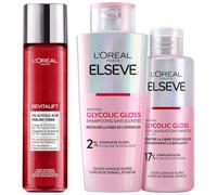 L'Oréal Paris - Soin Visage et Cheveux Routine - Acide Glycolique - Shampooing + Plastification + Lissage Exfoliant & Exfoliant - Elseve Glycolique Gloss - Revitalift