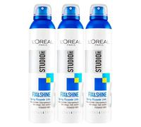 L'Oréal Paris Studio Line Fix&Shine Lot de 3 flacons de 250 ml Spray fixant longue durée 24h Anti-frisottis et anti-humidité Tenue 6 Strong