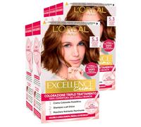 L'Oréal Paris Excellence Crèmes Cheveux Coloration Permanente Triple Traitement 100% Couverture Cheveux Blancs Illuminant Protection Nourrissant Couleur 5.3 Châtain Clair Doré - 5 Packs