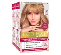 L'Oréal Paris Teinte Permanente Excellence Crèmes 8.1 Blond Clair Cendres Couvre 100% Cheveux Blancs Longue Durée Acide Hyaluronique - 2 Teintes