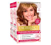 L'Oréal Paris Teinture Permanente Excellence Crème 7 Blond Coloration Triple Traitement Longue Durée Couvre 100% des Cheveux Blancs avec Acide Hyaluronique - 2 Teintures