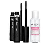 L'Oréal Paris Telescopic Lift Mascara Extensibles et Volumisants Formule Vegan avec Complexe Ceramide Texture Légère Anti-agglomérations ou bavures Couleur Noir 2 Cosmétiques + Eau Micellaire 30