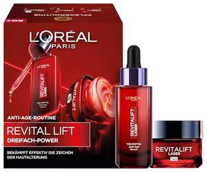 L'Oréal Paris Triple Power Kit anti-âge, sérum 30 ml et crème de jour 50 ml, triple action contre les rides, avec Pro-rétinol, hyaluronique et vitamine C, Revitalift Laser, exclusivité Amazon