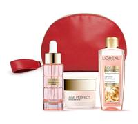 L'Oréal Paris - Trousse Cadeau Routine Éclat pour Peaux Matures - Éclat, Fraîcheur, Vitalité et Fermeté - Tonique Fraîcheur, Sérum-Huile Rosé, Soin Jour Rosé - Age Perfect Golden Age - 3 produits