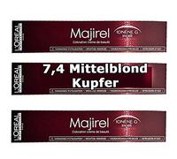 L'OREAL PROFESSIONNEL - Coloration D'Oxydation Permanente - Éclaircit Jusqu'à 3 Tons - Couleur Intense - Couvre jusqu'à 100% Des Cheveux Blancs - Majirel - Blond Cuivré 7.4 - 3x50ml