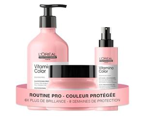 L'OREAL PROFESSIONNEL - Routine Pour Cheveux Colorés - Vitamino Color - Protège la Couleur Pendant 8 Semaines - Cheveux 6x Plus Brillants - Shampoing (500ml) + Masque (250ml) + Lait (190ml)