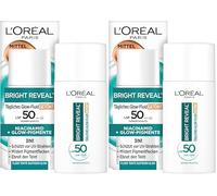 L'Oréal UV Teinté Quotidienne Lueur Fluide UV SPF 50 Niacinamide + Pigments Glow Moyen Bright Reveal 1 x 50 ml (Lot de 2)