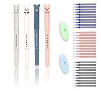 LOREC 44 Pcs Stylo Bleu Effacable Set,12 Pcs 0,35mm Stylos Effaçables Avec 30 Pcs Recharges et 2 Gommes Cartoon Stylos à Encre Gel Animal de Dessin pour Cadeau Étudiant L'école Bureau Maiso