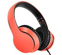 LORELEI X6 Casque supra-auriculaire filaire avec microphone, léger, pliable et portable, avec basses stéréo sans nœuds de 1,45 m pour smartphone, tablette, MP3/4 (Vitality Orange)