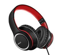 LORELEI X8 Casque filaire mic 1,45 m nylon anti-nœuds 3,5 mm, léger, pliable et portable smartphone, tablette, ordinateur, MP3/4 (noir/rouge)