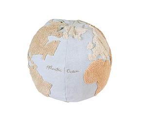 Lorena Canals Pouffe World Map - Bleu Clair, Naturel, Lin, Beige, Gris - Couverture: 97% Coton, 3% Autres Fibres - 45xØ50 cm