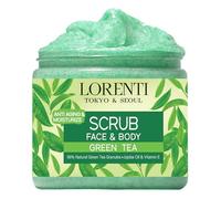 Lorenti Gommage au thé vert 500 ml pour le visage et le corps | Huile de jojoba et vitamine E anti-cellulite, anti-âge, lisse et hydrate