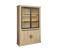 LORENZO - Argentier 4 Portes avec Leds Aspect Bois Chêne Clair Finition French Oak - Altobuy Marron