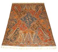 LORENZO CANA Couverture en Laine de 100% Laine - Couvre-lit, jeté de canapé ou Plaid - Confortable en Orange Bleu Jaune Blanc Marron