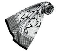 LORENZO CANA Foulard de 65% coton et 35% soie pour la femme - écharpe de fibres naturelles, carré avec des mesures de 110 x 110 cm et un motif vichy - imprimé attrayant en gris blanc noir