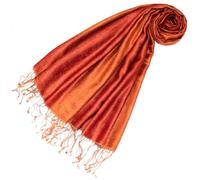 Lorenzo Cana Pashmina 78674 Écharpe de luxe pour femme 100 % soie 55 x 185 cm Motif cachemire Multicolore, Rouge ocre doré, 55 x 186 cm
