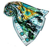 LORENZO CANA Serviette de luxe pour femme 100% soie, satin de soie XL 110 cm x 110 cm, imprimé multicolore - Turquoise - Taille unique