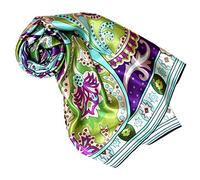 LORENZO CANA Serviette de luxe pour femme 100% soie, satin de soie XL 110 cm x 110 cm, imprimé multicolore - Vert - Taille unique