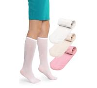 LORES Alma 40 DEN Chaussettes Hautes Fille Blanc/Écru/Rose (Lot de 3) - Taille Unique, Chaussettes École Opaques en Microfibre, Longues, Douces et Élastiques, Confortables