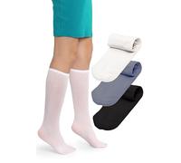 LORES Alma 40 DEN Chaussettes Hautes Fille Blanc/Gris/Noir (Lot de 3) - Taille Unique, Chaussettes École Opaques en Microfibre, Longues, Douces et Élastiques, Confortables